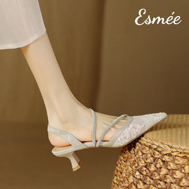 Tweed Fabrics High Heel Sandals with Diamond Straps
