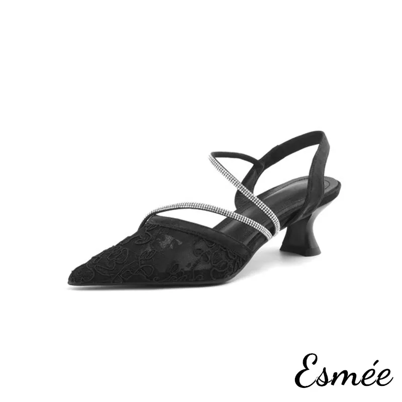 Tweed Fabrics High Heel Sandals with Diamond Straps