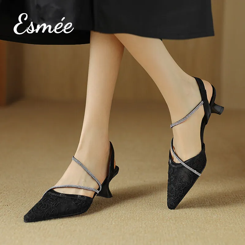 Tweed Fabrics High Heel Sandals with Diamond Straps