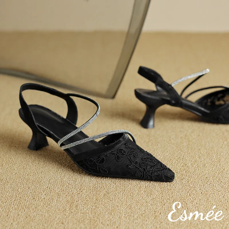 Tweed Fabrics High Heel Sandals with Diamond Straps