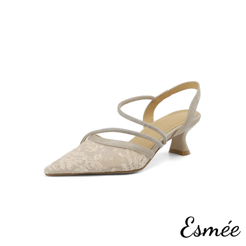 Tweed Fabrics High Heel Sandals with Diamond Straps