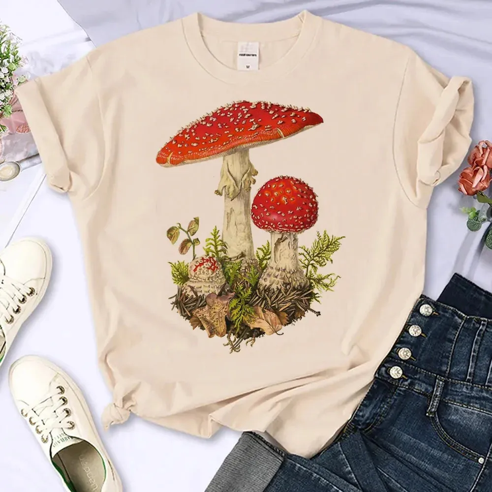 Vintage Mushroom Graphic Tee - Nature-Inspired Casual T-Shirt for Women