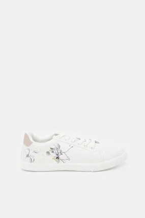Women White Lace Up With Flower Print